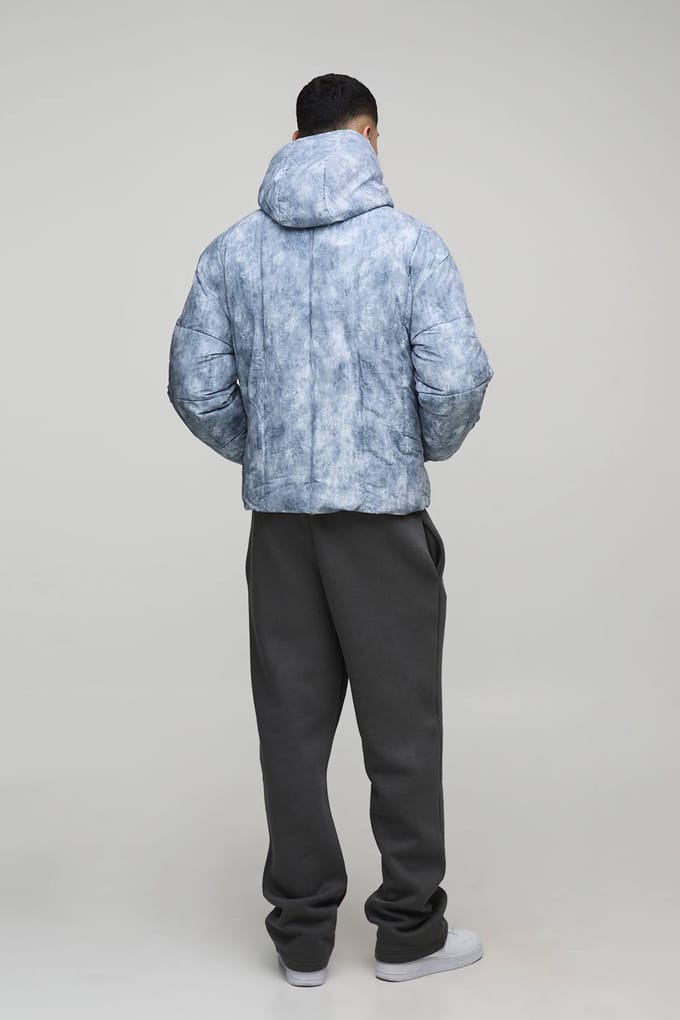 Tall Oversized Fit Gewassen Nylon Kap met Trechternek en Duvet Pufferjas | Grey | Size Large