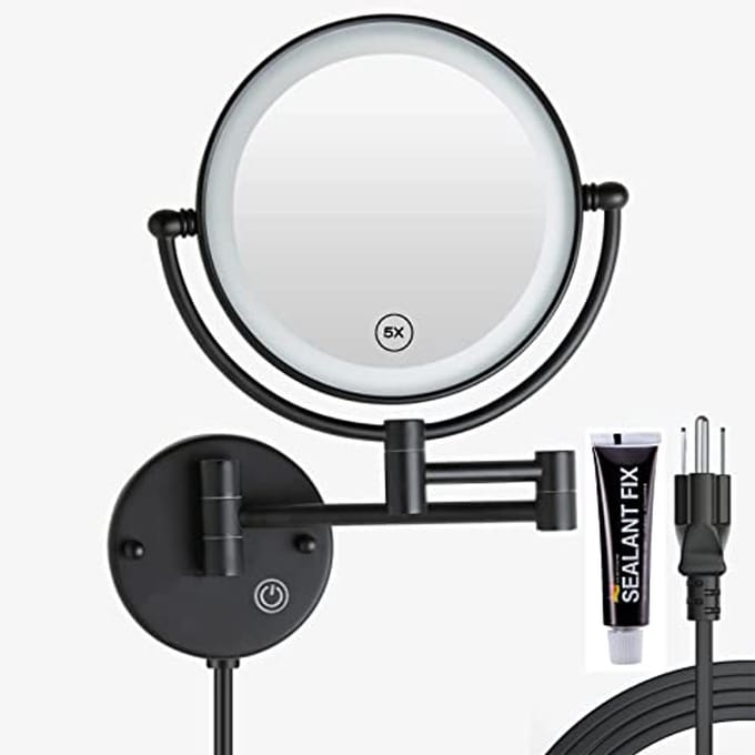 Make-up Wandmontage Spiegel met Dimbare LED Verlichting en Vergroting 1X/5X
