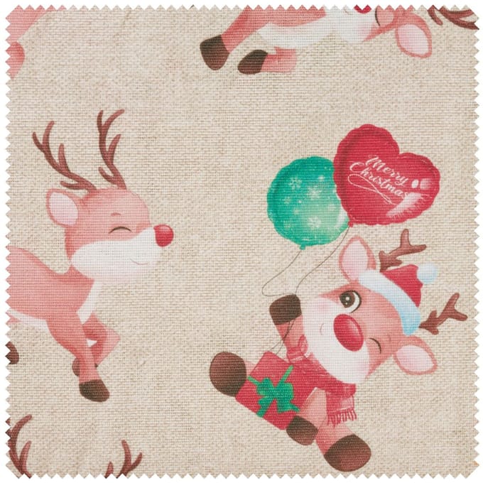 Motiefstof in linnenlook "Reindeer Rudolph"