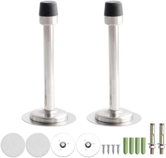 2x Zware Deurstopper RVS Wandmontage met Rubber Bumper 120mm Zilver