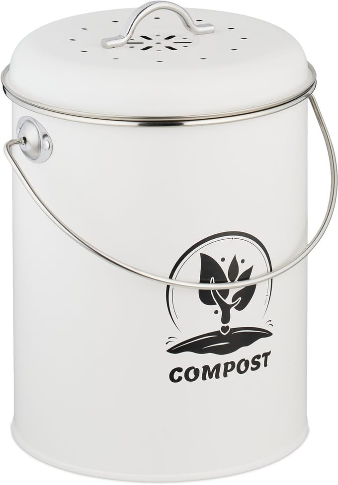 gft-afvalbakje - 5,5 liter - met 2 koolfilters - deksel met gaten - wit