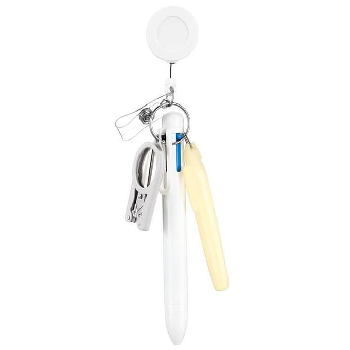 Macaron Zuster Pen Set Badge Mini Uitschuifbare Badge Accessoires Balpen Fluorescerende Pen Vouwbare Schaar Sleutelhanger