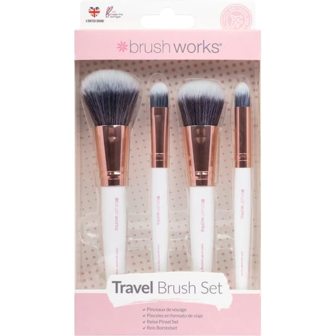 brushworks White &amp; Gold Travel Makeup Brush Set 4 st