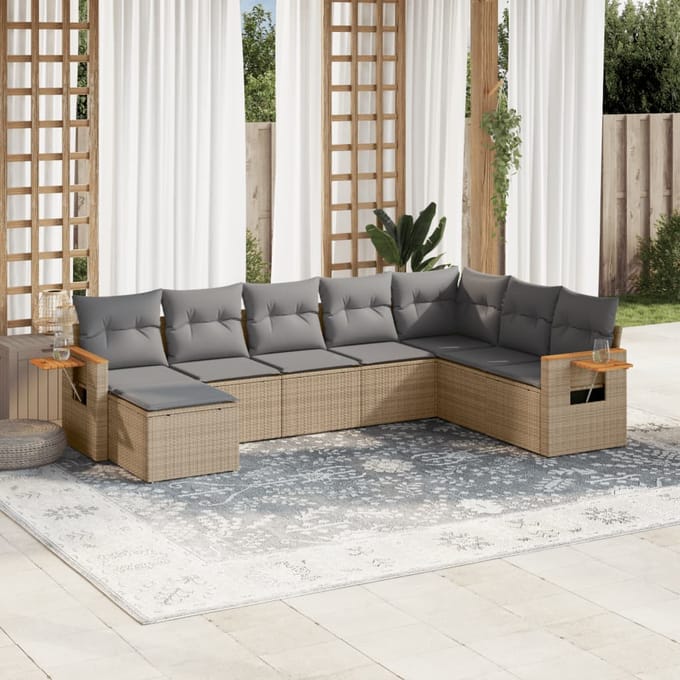 vidaXL - 8-delige - Loungeset - met - kussens - poly - rattan - beige