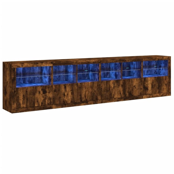 vidaXL - Dressoir - met - LED-verlichting - 283,5x37x67 - cm - gerookt - eikenkleur