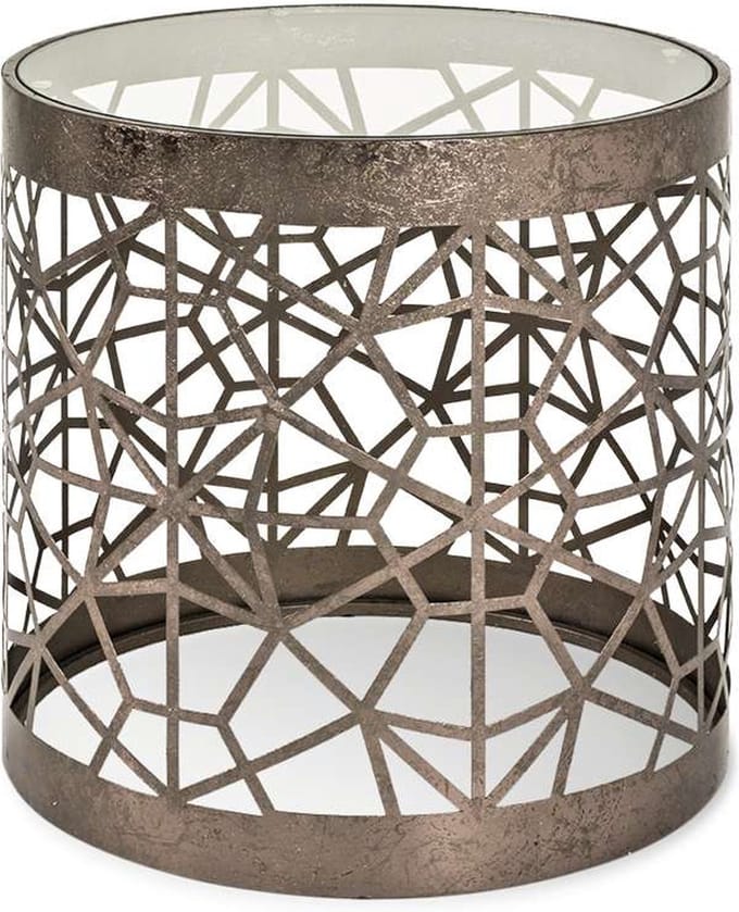 Bijzettafel – Brons metaal – Geometrisch rond design – 50 cm diameter, 50 cm hoog