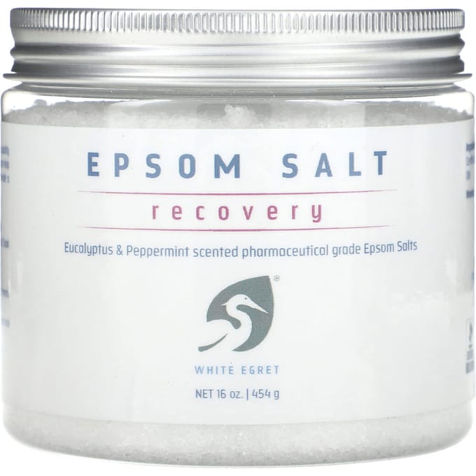 Soins personnels White Egret, sel d'Epsom, récupération, eucalyptus et menthe poivrée, 16 oz (454 g) white