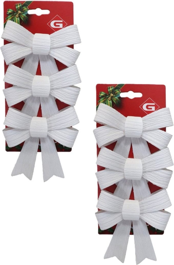 Gerimport Kerst ornamenten strikken - 6x st - wit - 10 x 13 cm - kerstboomstrikjes