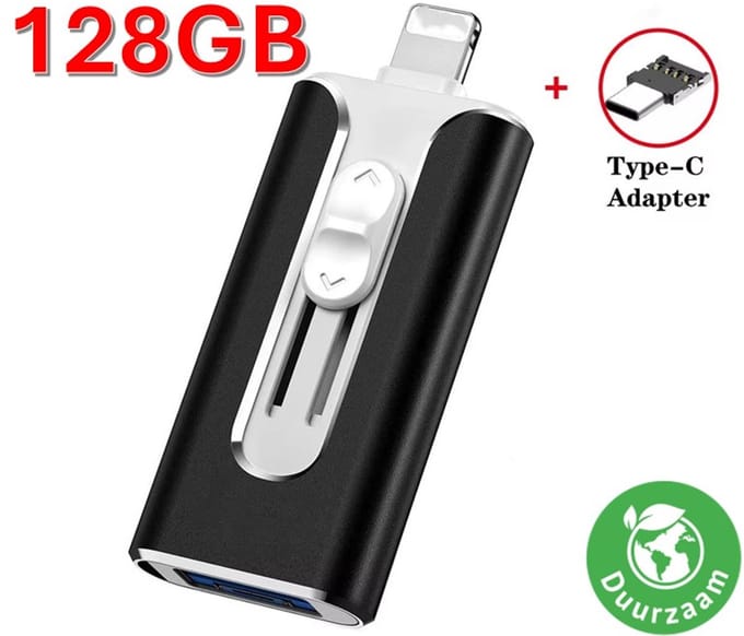 Eletrova® USB Stick | Draagbare USB Stick | Telefoon Opslag | Opslag 128GB | Incl. Adapters | Voor Apple, Android & Windows