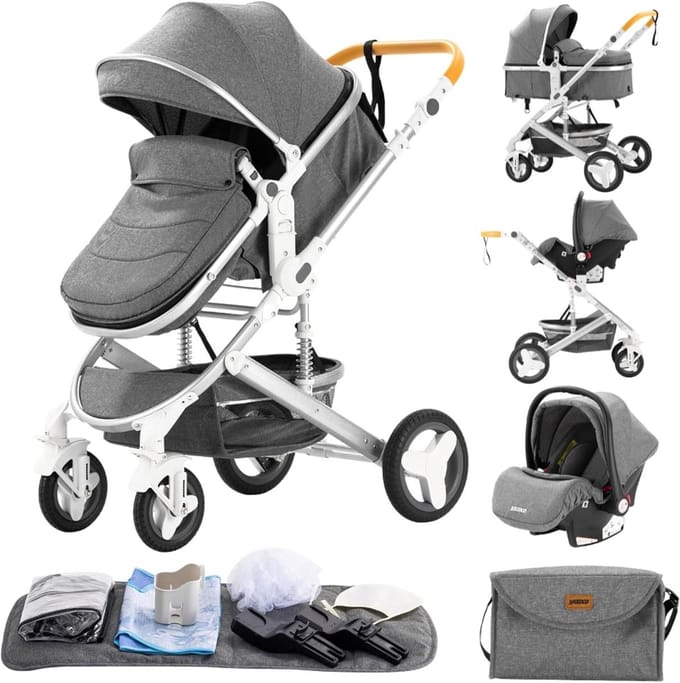 3-in-1 Kinderwagen Combinatie Met Ergonomische Opties En Inklapbaar Frame
