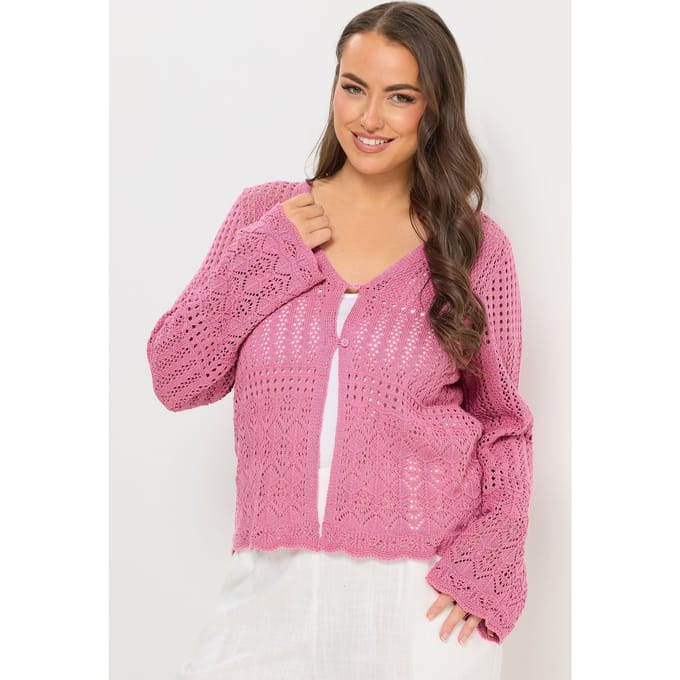 Yours Roze Pointelle Gebreid Vest Size 58-60