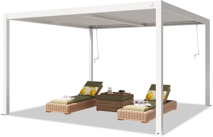 PRIMEYARD Pergola 4x4 m staanders van aluminium met stalen lamellendak paviljoen wit