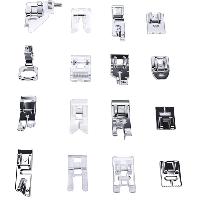 Ensemble de 16 Pieds-Presseurs pour Machine à Coudre avec Boîte de Rangement Pièces de Rechange Accessoires white
