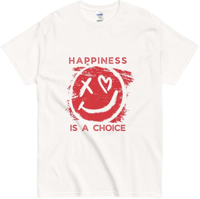 Grappig Happiness is a Choice T Shirt - Dames Heren - Grunge Smiley en Quote - Wit - S