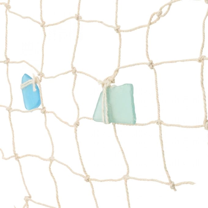 Maritiem visnet, deco net met schelpen 100×120cm
