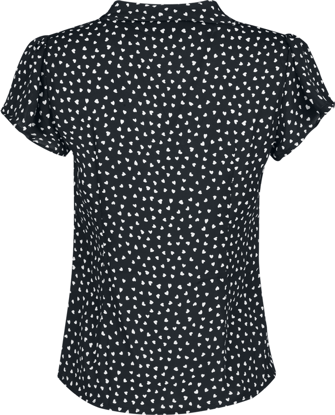 Voodoo Vixen - Rockabilly Blouse - Heart Patterned Flutter Sleeve Top - S tot XXL - voor Vrouwen - zwart-wit