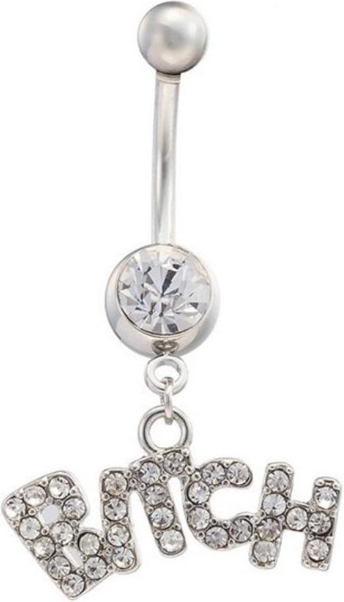 Fako Bijoux® - Navelpiercing - Bitch - Wit