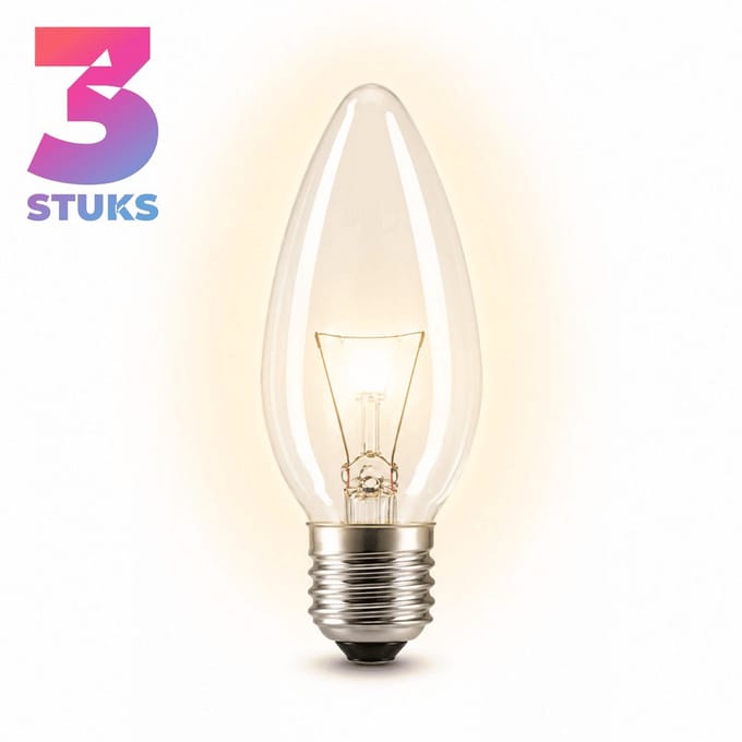 3x Kaarslamp Gloeilamp E27 - 25W - Warm Wit Licht (2700K) - 180 lm - 1 jaar - Dimbaar