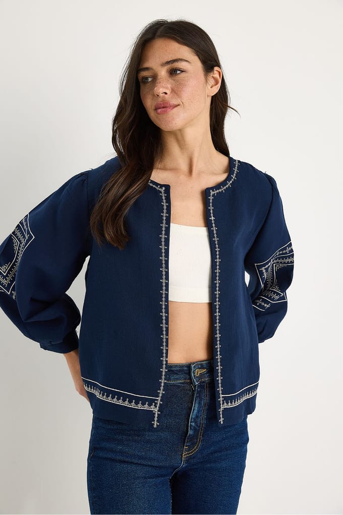 Geborduurd Crew Neck Casual Jacket