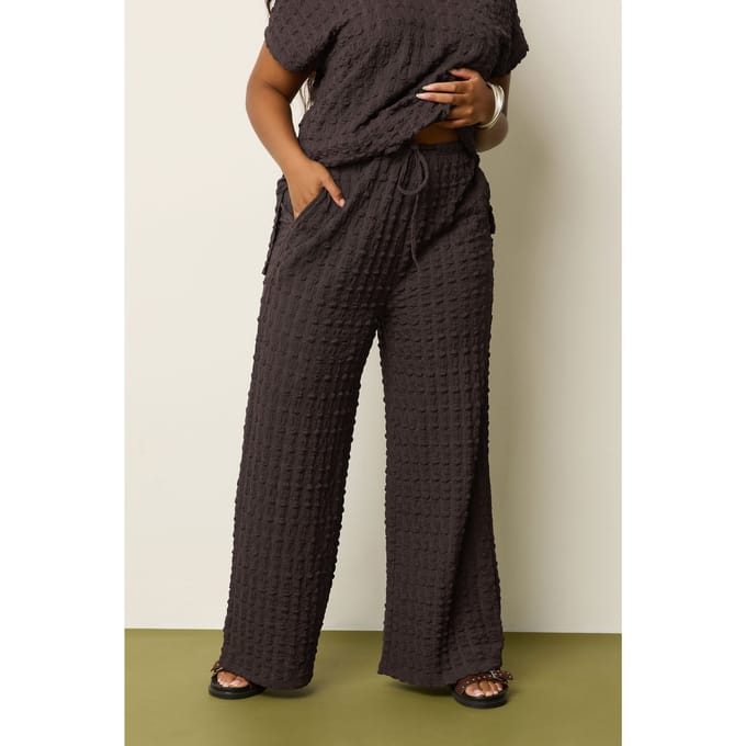 Yours Chocoladebruine Bubble Textured Wijde Broek Size Regular > 44
