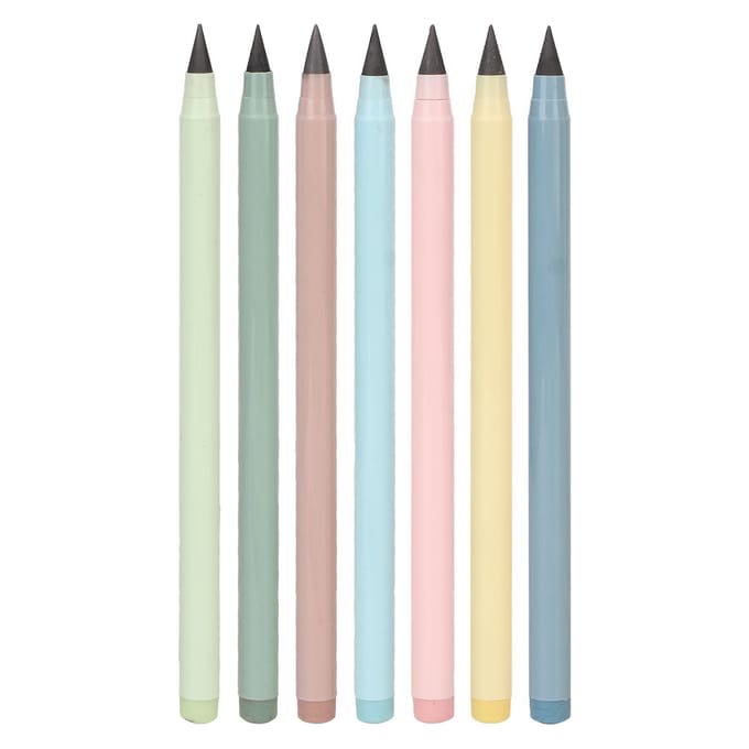 7 Sets Crayon sans encre Couleurs vives Crayon éternel avec gomme Couvercle de stylo pour étudiants enseignants beige
