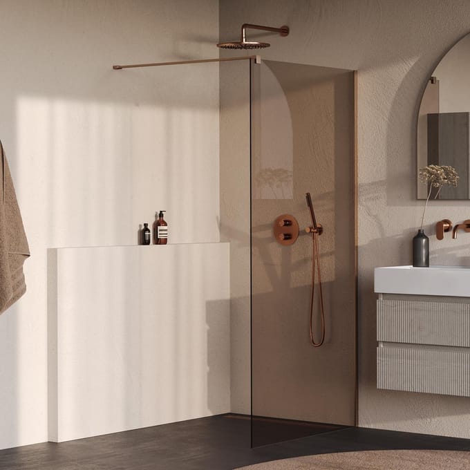 Brauer Oblivion - Inloopdouche - Brons Glas - 90 x 200 cm - incl. Glascoating - PVD Koper Geborsteld