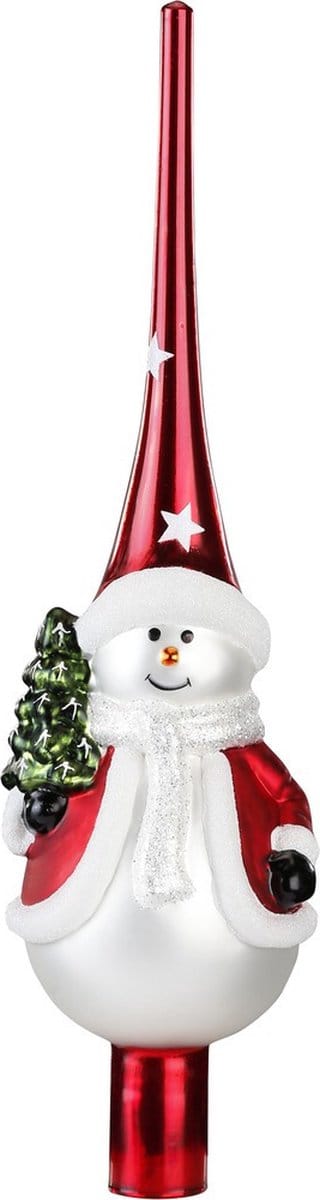 Inge Christmas sneeuwpop piek - glas - 31 cm - gedecoreerd - kerstboom topper - kerstversiering - kerstboomversiering