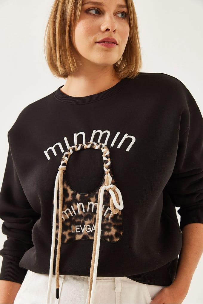 Geborduurd Luipaard Patroon Sweater met Ronde Hals