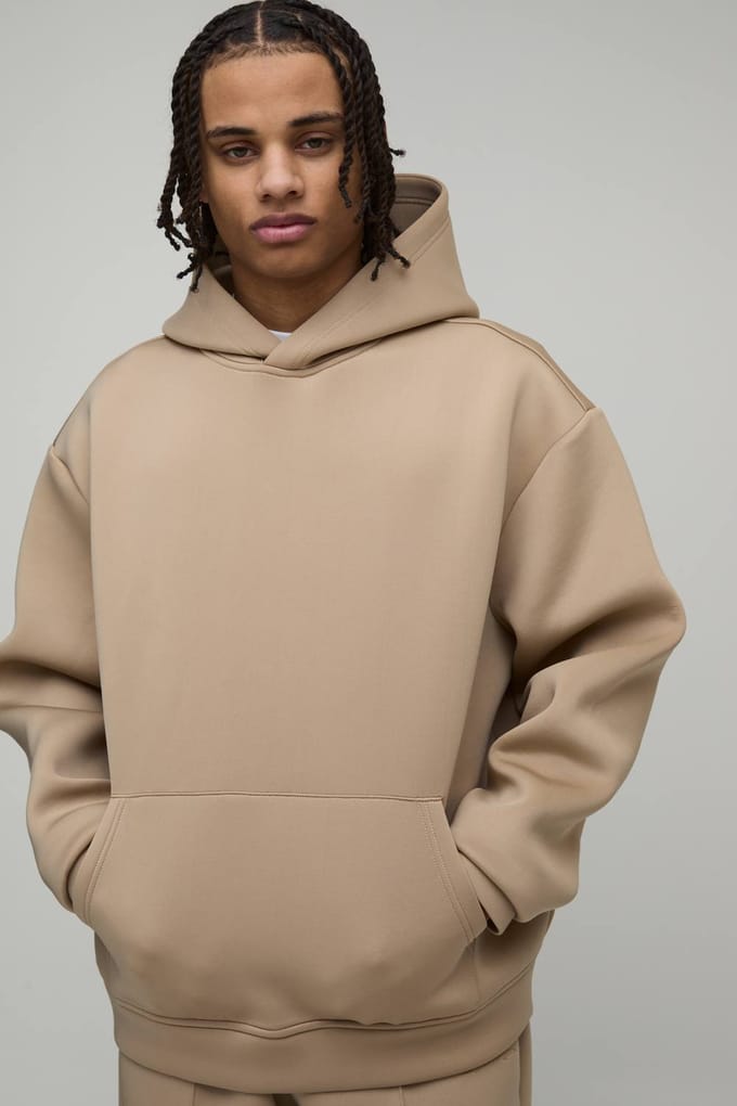 Oversized Boxy Bonded Scuba Hoodie | Taupe | Size Medium