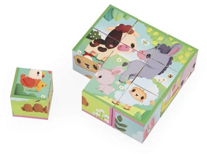 Janod - Kartonnen puzzel - Boerderij dier kubussen