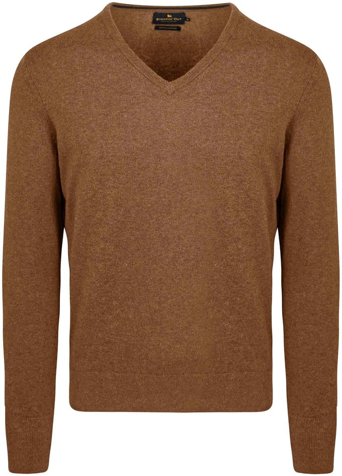 Steppin' Out Trui Cotton Cashmere V-hals Camel - Maat S - Heren - Pullovers