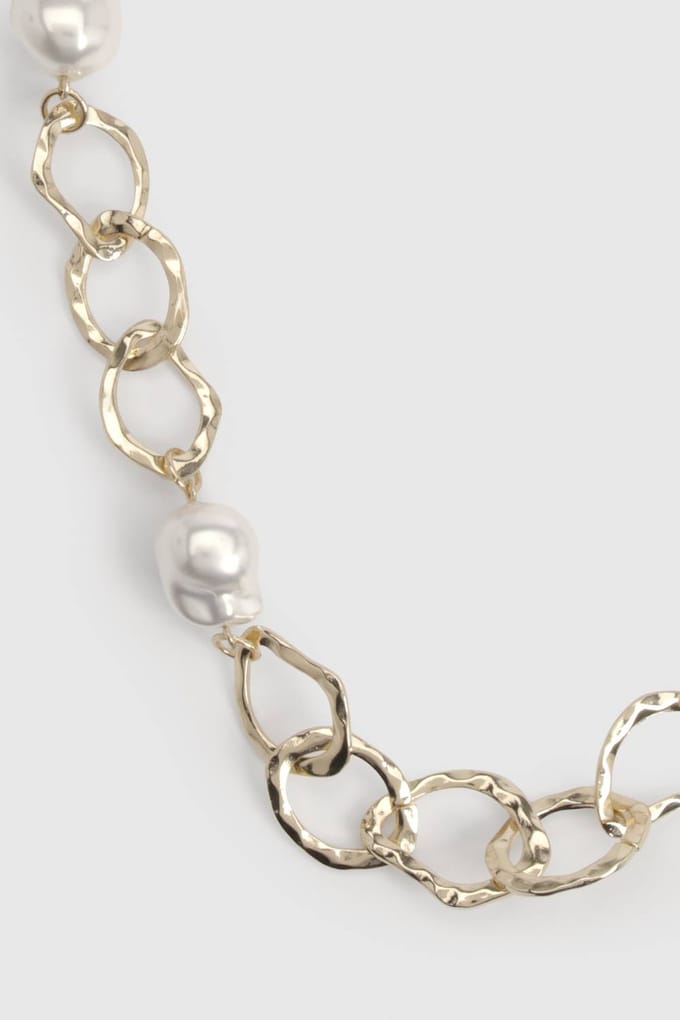 boohoo Dames Parel Abstracte Schakel Ketting | Goud