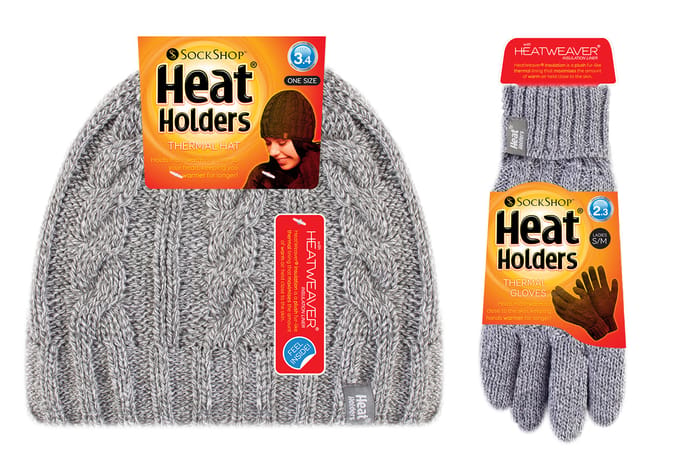 Heat Holders - Damesmuts en handschoenenset voor de winter - Lichtgrijs
