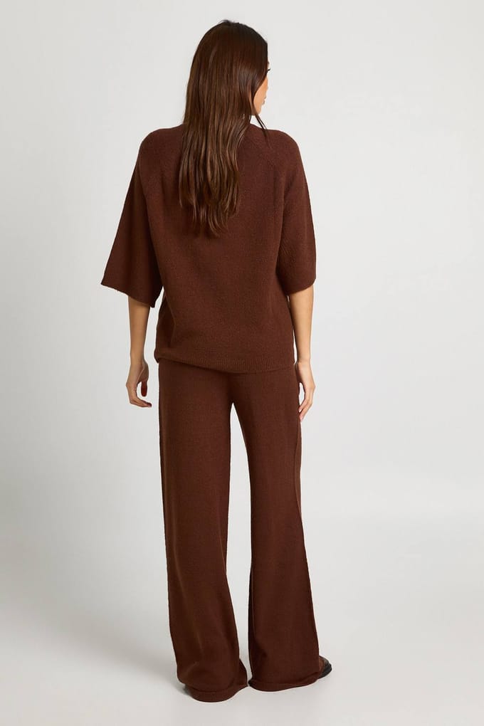 boohoo Dames Top met korte mouwen en broek gebreide co-ord | Chocolate | Maat: Medium