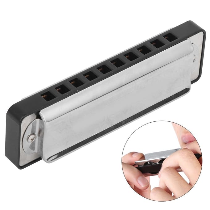 10?Harmonica Blues à Trous Clé de Do Harpe Instrument de Musique Vent Pratique Débutant AM?20DNoir noir