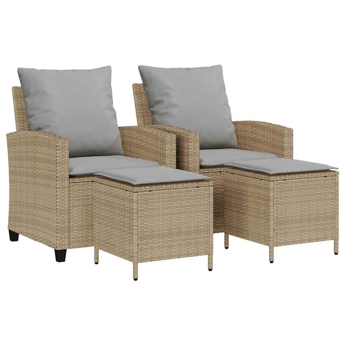 vidaXL - 4-delige - tuinbankset - met - kussens - beige - polyrotan