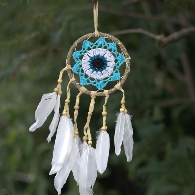 Bali Macramé Dromenvanger - Handgemaakt - Pastel Blauw - 12cm