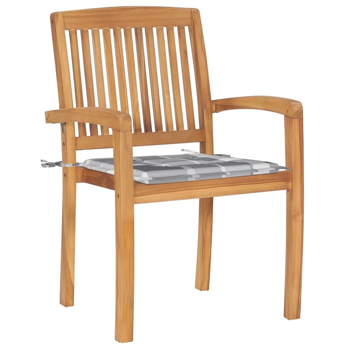 vidaXL - Tuinstoelen - stapelbaar - 4 - st - met - kussens - massief - teakhout