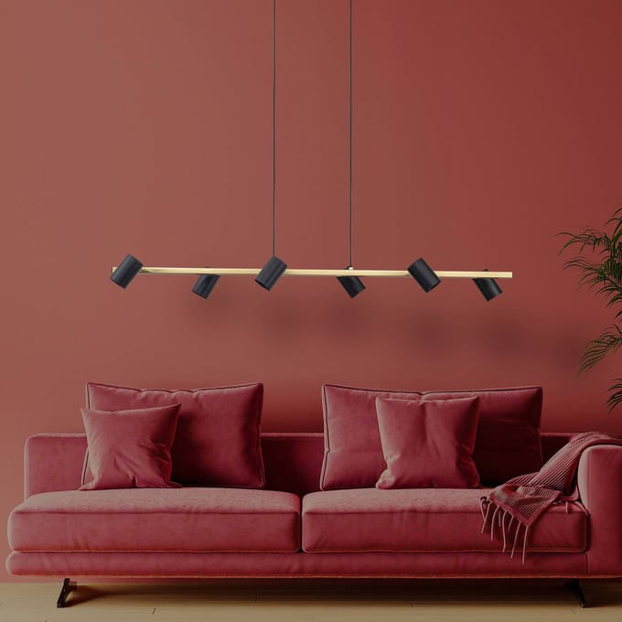 Näve Hanglamp Frida met 6 spots, zwart/messing