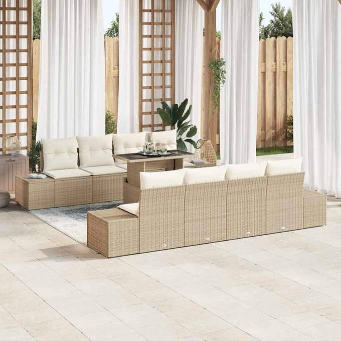 vidaXL - Tuinbank - Set - 9 - st - Beige - en - Crème - poly - rattan