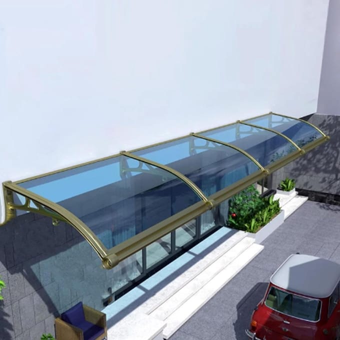 Gebogen Deuroverkapping - Voordeur Luifel - Bescherming tegen weer - Massief polycarbonaat plaat - 80x90cm - Champagne