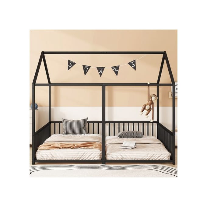 Lit d'enfant - MUVOE - 90x200 cm - Métal noir - Garde-corps sécurisé - Design créatif noir