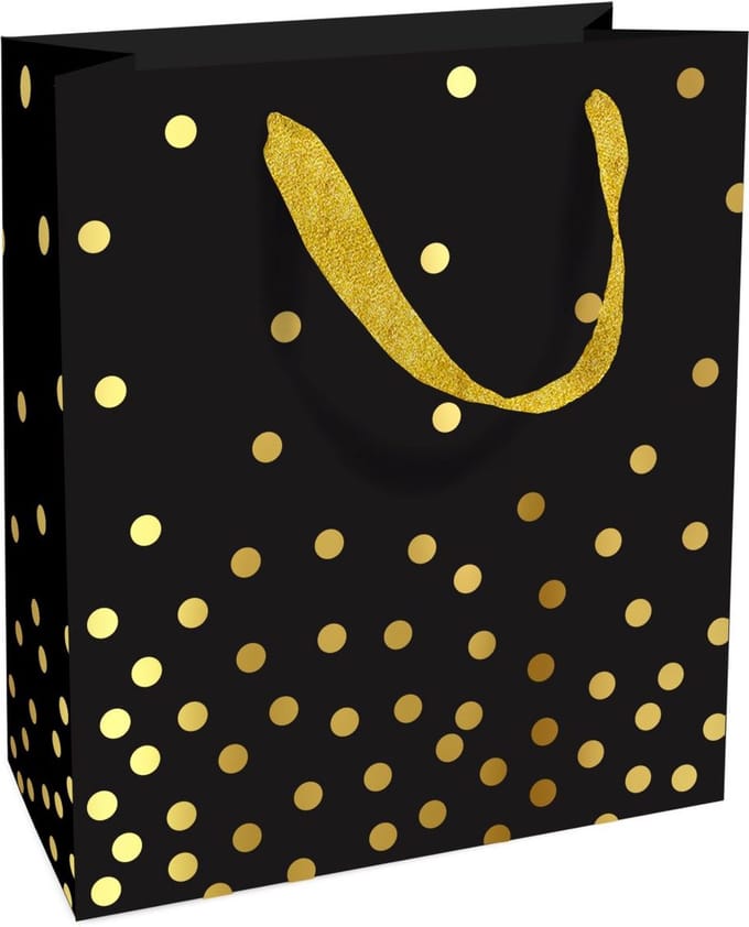 Tasje 18x21x8cm Golden Dots zwart
