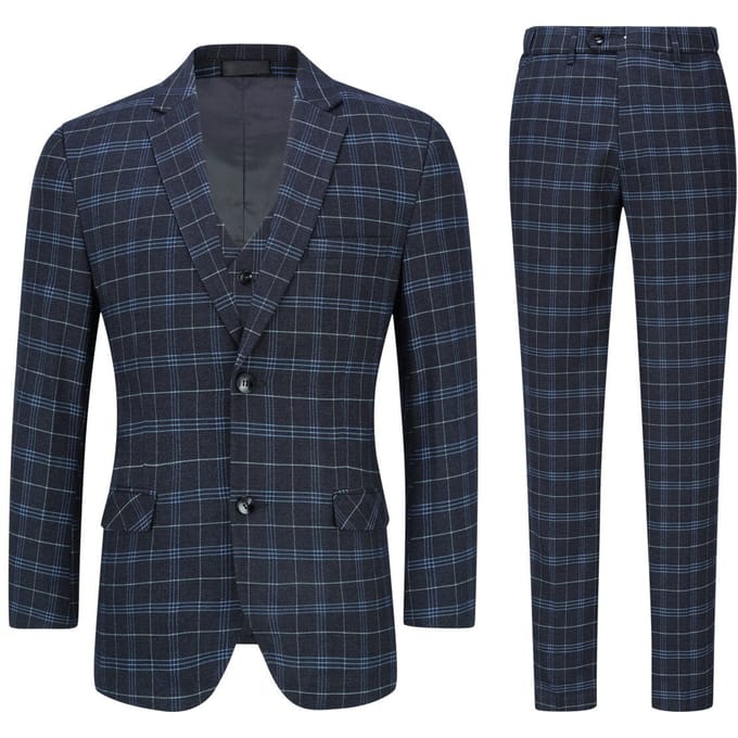 Heren 3-delig slim fit vintage geruit zwart pak