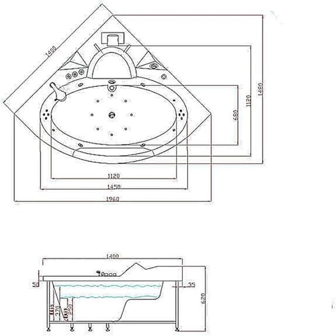 Luxe Hoek-Whirlpool - 140x140 cm - Hydro Massage - Vrijstaand - Novihome
