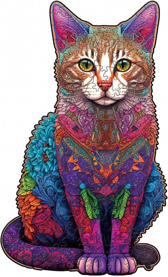 Houten Puzzel Kat - Creatief Spel - Familie Ontspanning - Unieke Vormen - 29.7 x 42 cm - Devon Rex