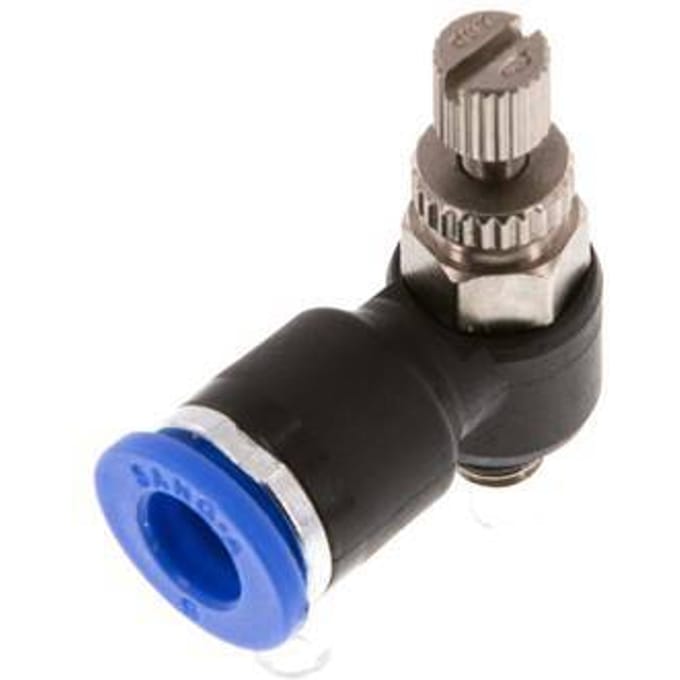 L-stuk Regelventiel 6 mm - M5 Regeling-Uit Messing/Nylon