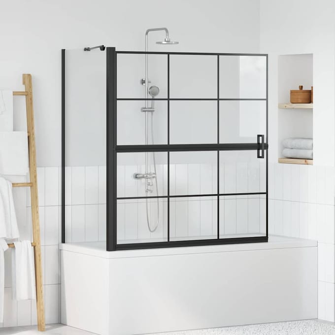 vidaXL - Bad - Douche - Scherm - Zwart - en - Transparant - 116 - x - 68 - x - 128 - cm
