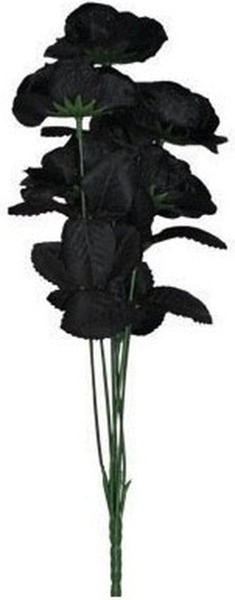 5x Boeket met 12 zwarte rozen kunstbloemen