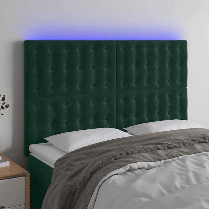 vidaXL - Hoofdbord - LED - 144x5x118/128 - cm - fluweel - donkergroen